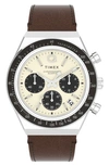 Timex Mens Cream Tw2v42800 Q Diver Inspired Chronograph Stainless-steel Automatic Watch In Silver/ Cream/ Brown