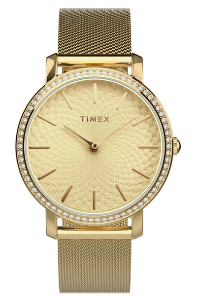 Timex Transcend Crystal Mesh Strap Watch, 34mm In Gold/ Gold/ Gold
