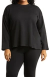 Eileen Fisher Crewneck Long Sleeve Longline Top In Black