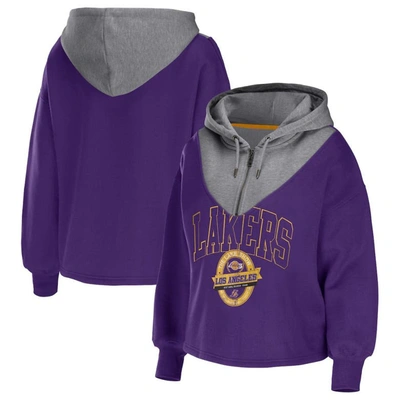 Wear By Erin Andrews Purple Los Angeles Lakers Pieced Quarter-zip Hoodie Jacket