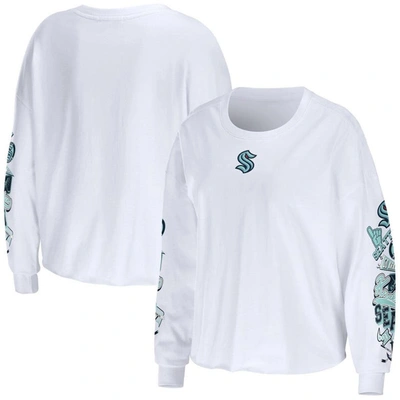 Wear By Erin Andrews White Seattle Kraken Celebration Cropped Long Sleeve T-shirt