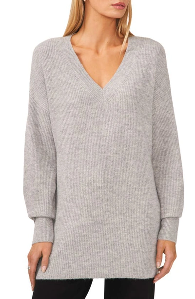 Halogen V-neck Tunic Sweater In Medium Heather Grey