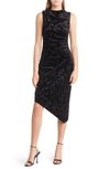 Charles Henry Ruched Velvet Midi Dress In Black Paisley