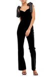 Endless Rose Bow Strap Sweetheart Neck Velvet Jumpsuit In Black