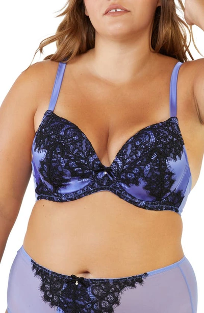 Playful Promises Stevie Lilac Satin & Lace Underwire Plunge Bra In Lilac/ Black
