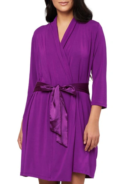 Fleur't Satin Tie Stretch Micromodal Short Dressing Gown In Purple