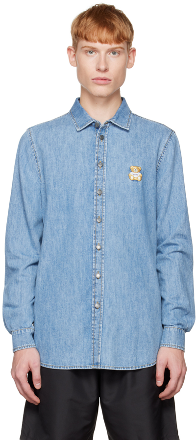 Moschino Teddy Bear 青年布长袖衬衫 In Blue