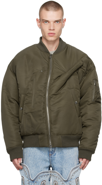 Y/project Khaki Pinched Bomber Jacket In Green