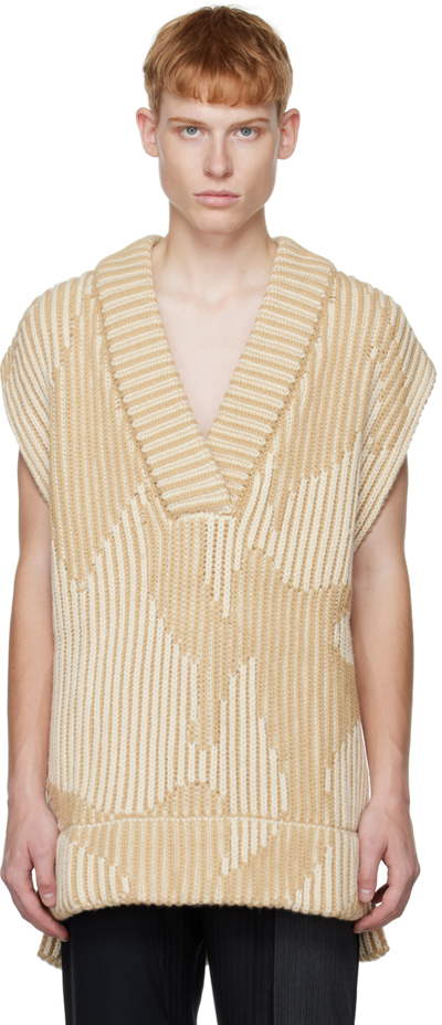 Feng Chen Wang Khaki Jacquard Oversized V-neck