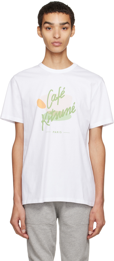 Maison Kitsuné White Cup Cafe T-shirt In P102 White Sugar
