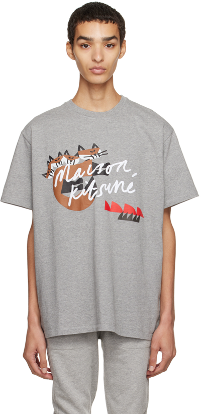 Maison Kitsuné X Bill Rebholz Logo Print Cotton Crewneck T-shirt In Grey
