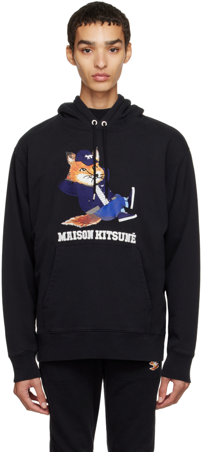 Maison Kitsuné Dressed Fox Patch And 3d Logo Embroidery Hoodie In Black
