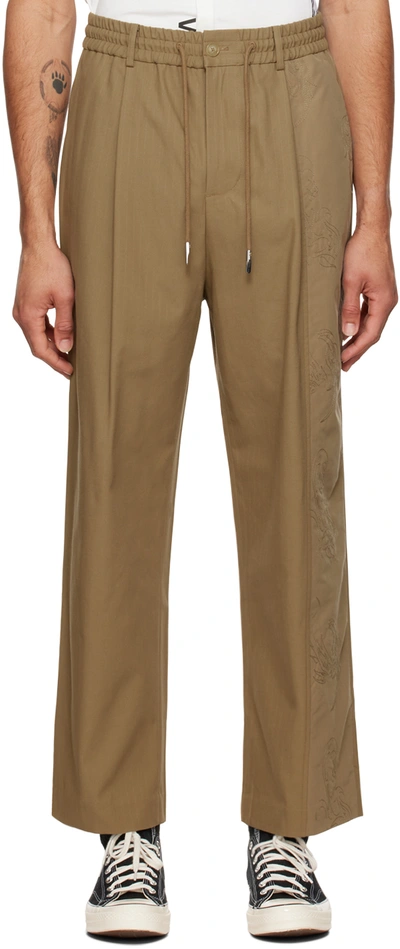 Feng Chen Wang Embroidered-panel Drawstring Trousers In Nude