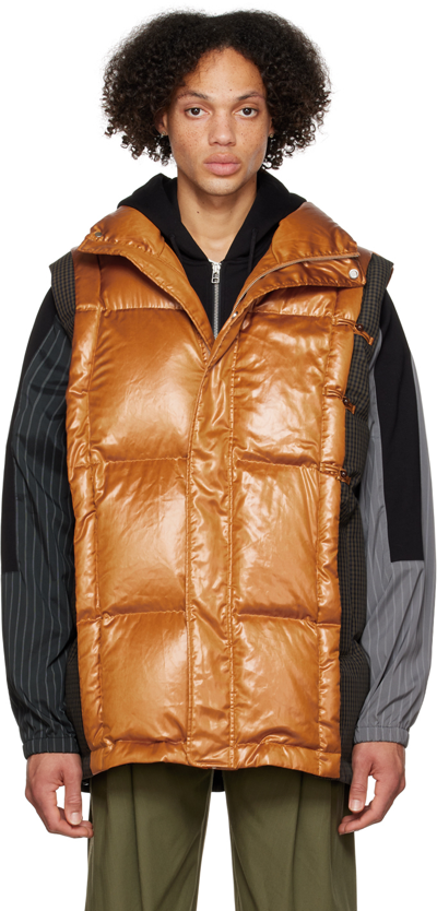 Feng Chen Wang Tan & Gray Deconstructed Down Vest In Orange