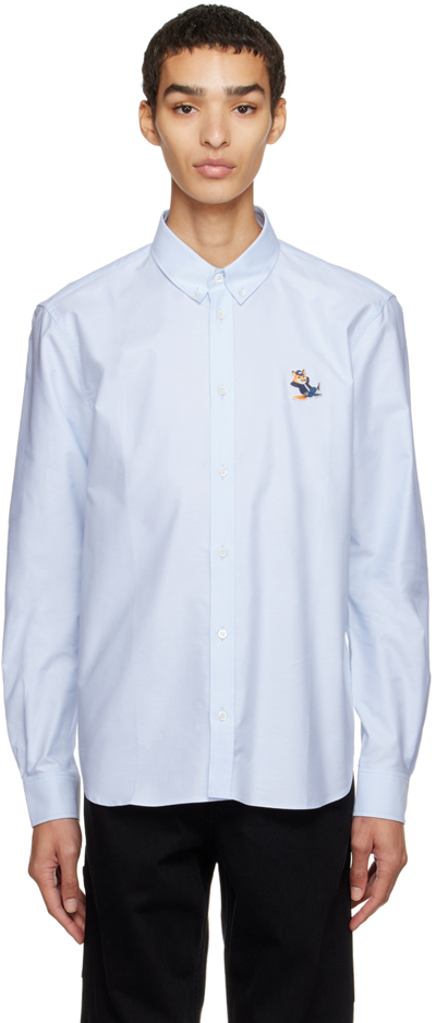 Maison Kitsuné Dressed Fox Patch Cotton Classic Shirt In Blue