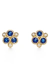 Temple St Clair 18k Yellow Gold Classic Triple Stone Earrings With Blue Sapphires And Diamonds In D0.19 Dvs1 Sa2.16 18kyg