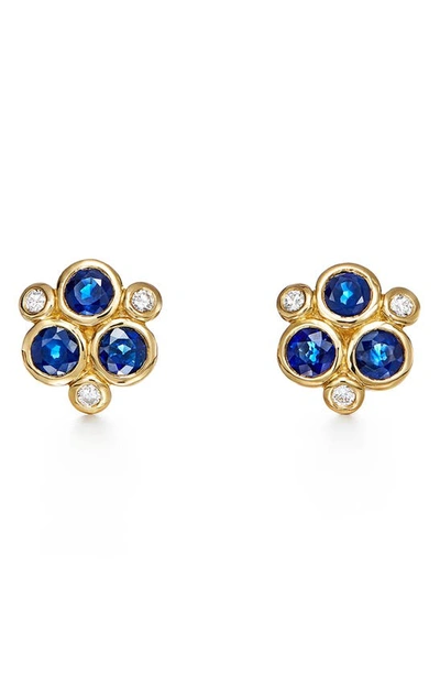 Temple St Clair 18k Yellow Gold Classic Triple Stone Earrings With Blue Sapphires And Diamonds In Blue/gold