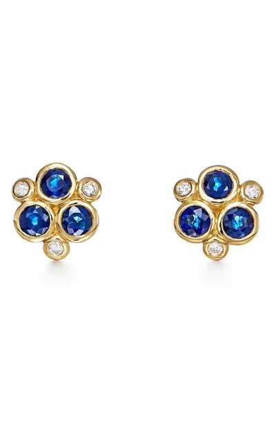 Temple St Clair 18k Yellow Gold Classic Triple Stone Earrings With Blue Sapphires And Diamonds In D0.19 Dvs1 Sa2.16 18kyg