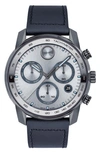 MOVADO BOLD VERSO CHRONOGRAPH LEATHER STRAP WATCH, 44MM