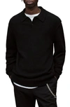 Allsaints Statten Solid Long Sleeve Polo Shirt In Black
