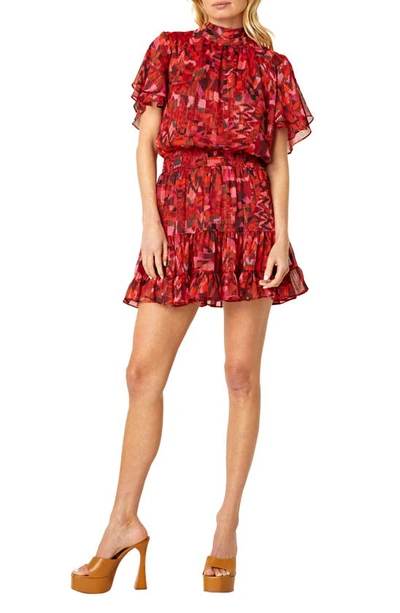 Misa Saffie Dress In Crimson Geo Chiffon