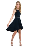Un Deux Trois Kids' Girl's Pleated High-low Dress In Navy
