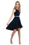 Un Deux Trois Kids' Pleated High-low Party Dress In Navy