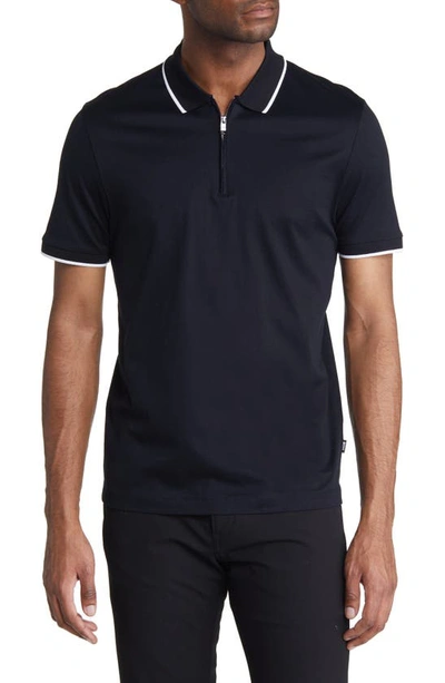 Hugo Boss Polston Tipped Zip Polo In Black