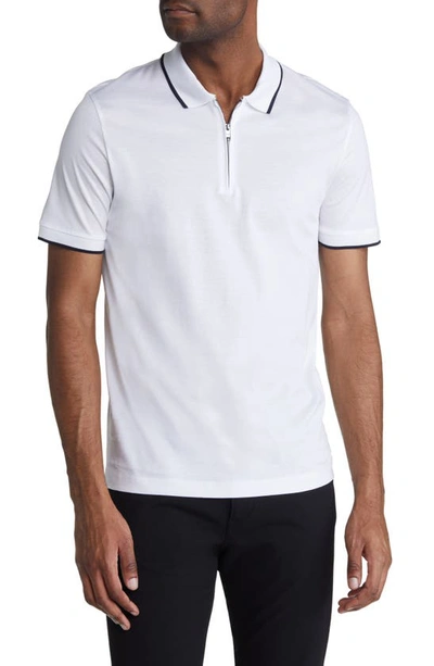 Hugo Boss Polston Tipped Zip Polo In White