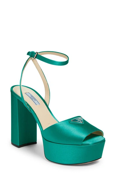 Prada Plateau Ankle Strap Platform Sandal In Assenzio