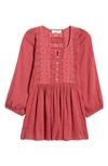 Lucky Brand Lace Yoke Cotton Blend Tunic In Anemone