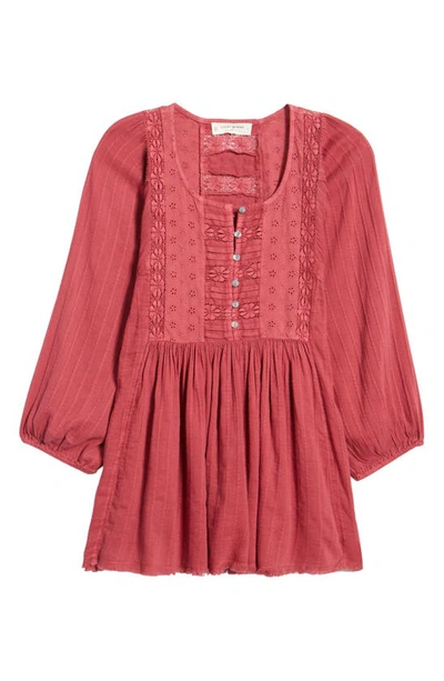Lucky Brand Lace Yoke Cotton Blend Tunic In Anemone
