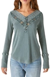 Lucky Brand Lace Trim Rib Henley In Balsam Green