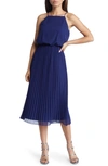 Sam Edelman Blouson Pleated Dress In Navy