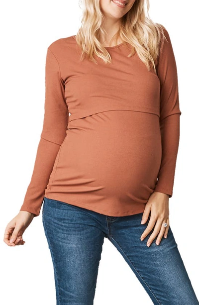 Angel Maternity Long Sleeve Maternity/nursing Top In Rust