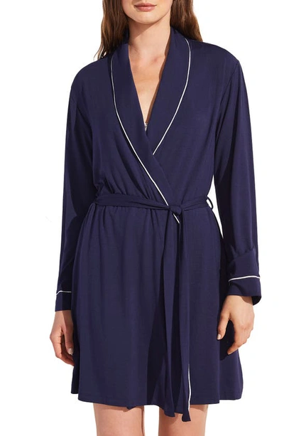 Eberjey Gisele Navy Jersey Robe In Navy/ivory