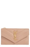 Saint Laurent Monogramme Small Grain De Poudre Ysl Envelope Wallet In Vintage Peach