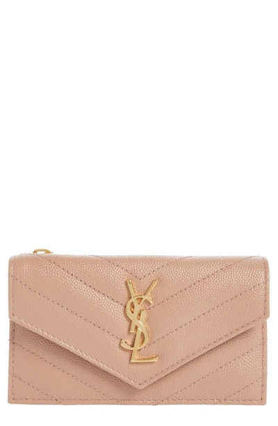 Saint Laurent Monogramme Small Grain De Poudre Ysl Envelope Wallet In Vintage Pecan