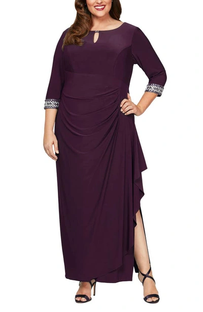 Alex Evenings Embellished Faux Wrap Gown In Plum