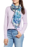 Nordstrom Eyelash Trim Print Cashmere & Silk Wrap In Blue Water Wash