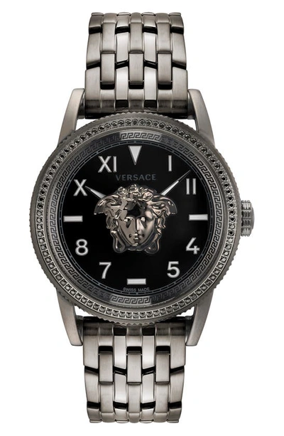 Versace Men's V-palazzo Ip Black Watch W/ Black Diamonds, 43mm