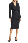 Tahari Asl Belted Long Sleeve Coat Dress In Black