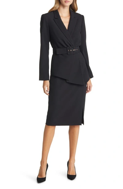 Tahari Asl Belted Long Sleeve Coat Dress In Black