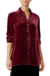 Eileen Fisher Classic Collar Velvet Shirt In Deep Claret