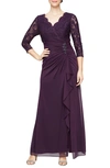 Alex Evenings Sequin Embroidery Empire Waist Gown In Eggplant