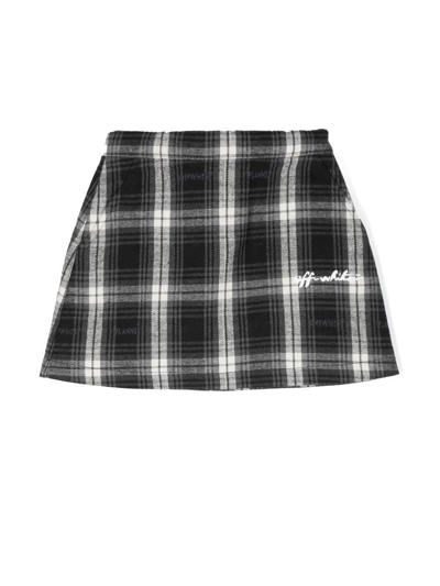 Off-white Kids' Check-pattern Flannel Skirt In Black White
