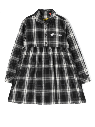 Off-white Kids' Checked Flannel Shirt Dress In Bianco/nero