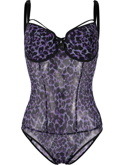Marlies Dekkers Peekaboo Leopard-print Plunge Body In Purple