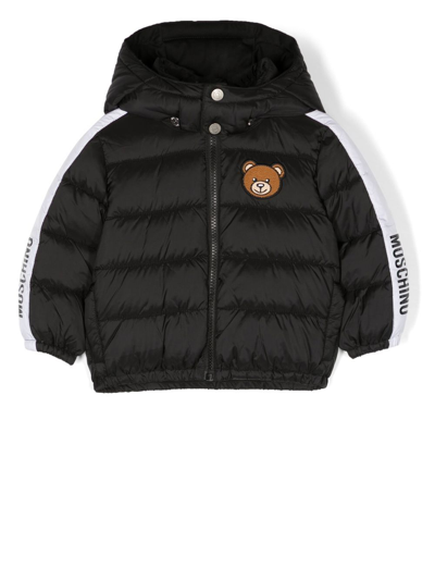 Moschino Babies' Teddy Bear-appliqué Logo-tape Padded Shell Jacket 9 Months - 3 Years In Black