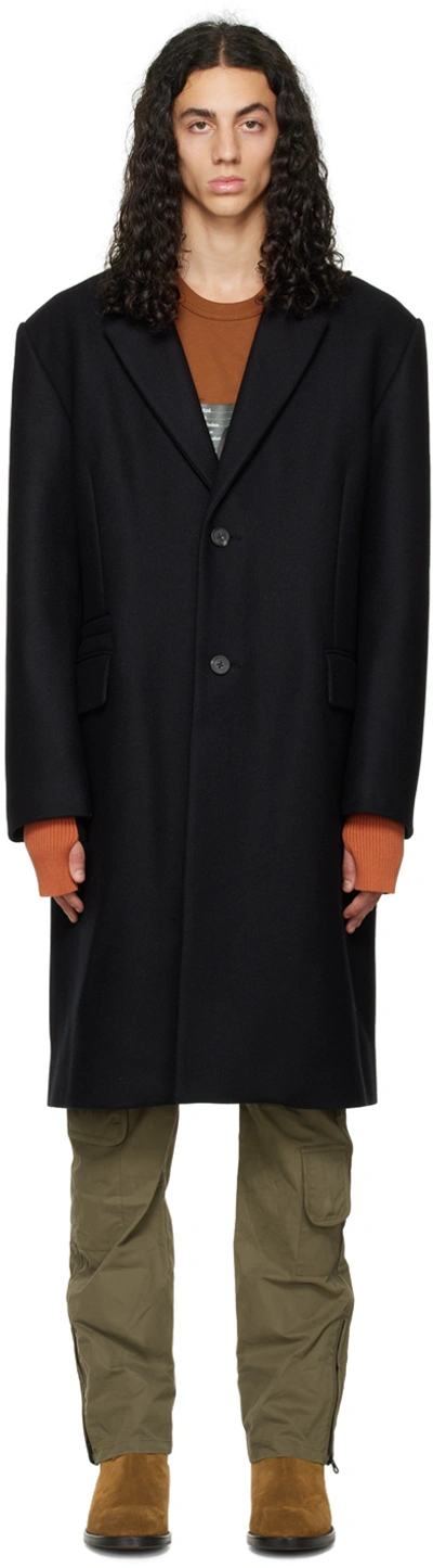 Helmut Lang Men's Wool Overcoat W/ Knit Cuffs In Blk